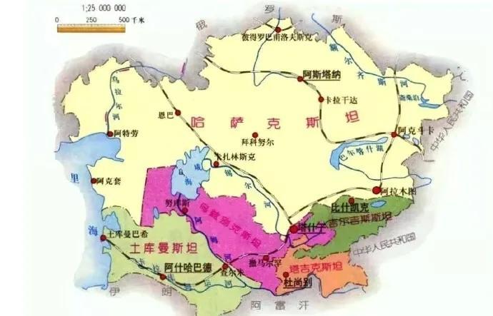 中亚五国地图中文高清版（中亚五国详细介绍）